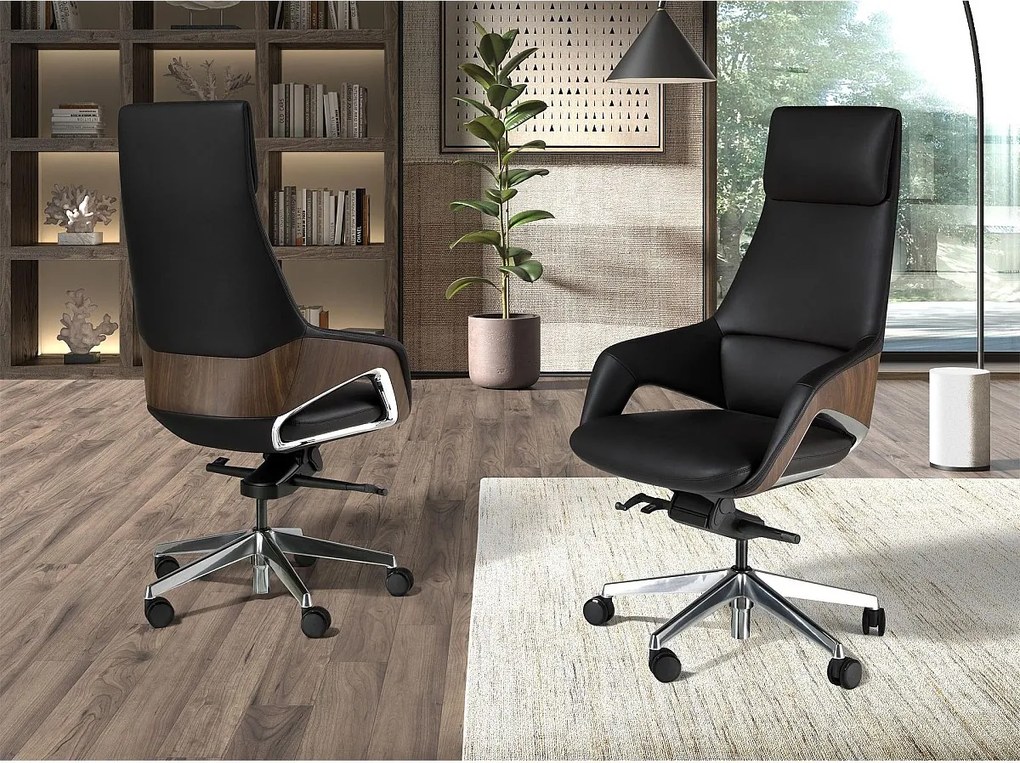 Czarne obrotowe krzesło biurowe z imitacji skóry 4210 ANGEL CERDA