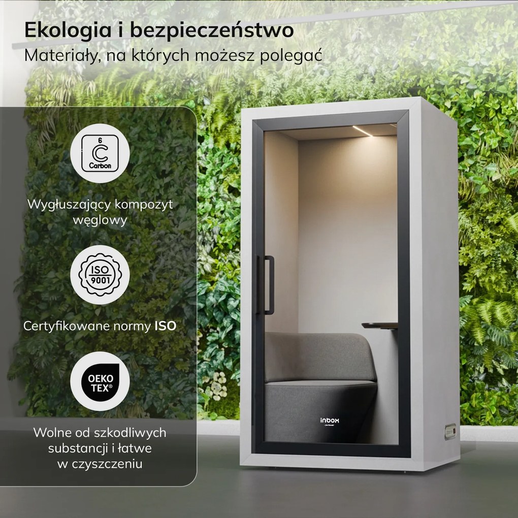 Jednoosobowa kabina akustyczna do biura Inbox, 110x90x210 cm