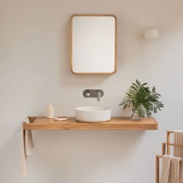 Zestaw Mebli Łazienkowych 130x45 Cm Wiszący Z Drewna Tekowego Neill Drewno Tekowe & Okrągły - Sklum