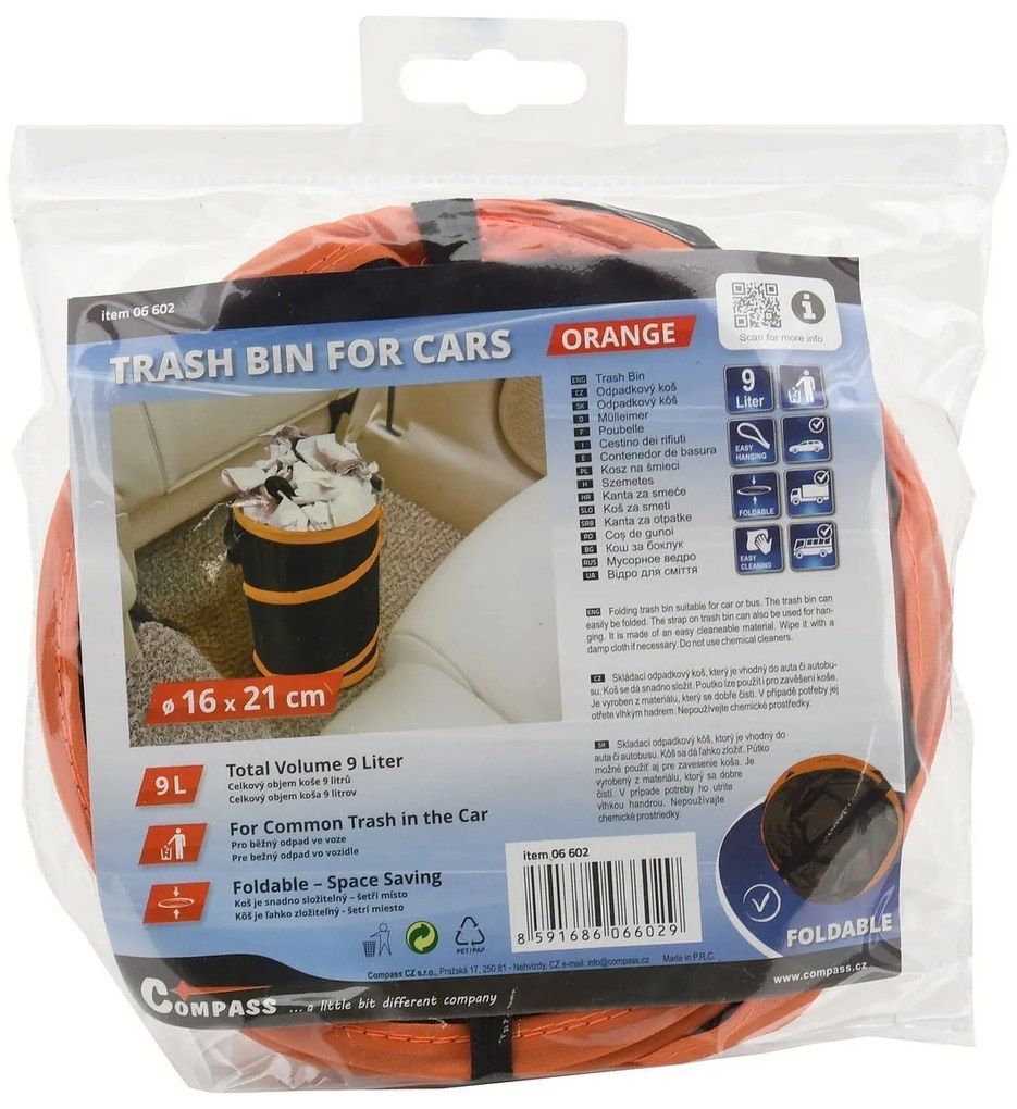 Compass Składany kosz na śmieci Orange, 9 l