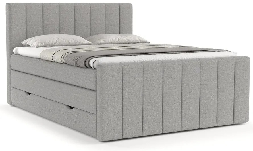 Jasnoszare łóżko boxspring ze schowkiem 200x200 cm Ruby – Maison de Rêve