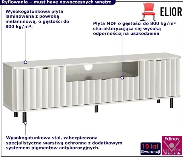 Biała ryflowana szafka RTV na nóżkach B5-C85