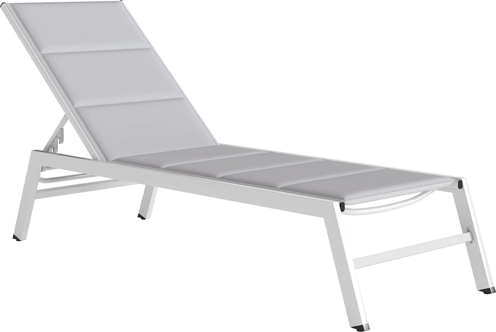 Outsunny Leżak oddychający — leżanka ogrodowa z 6-stopniowo regulowanym oparciem, rama aluminiowa, jasnoszary | Aosom PL