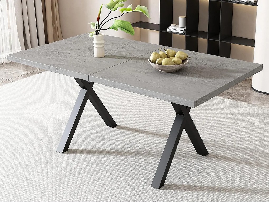 Stół jadalny prostokątny - nogi w kształcie X z kutego żelaza - Szary