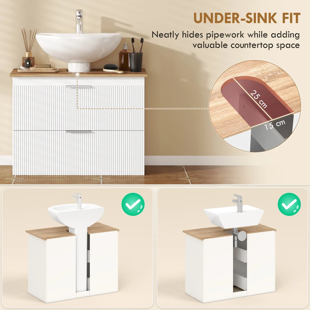 HOMCOM Szafka łazienkowa, 80 cm szafka z dwiema dużymi szufladami do umywalek z cokołem lub bez, Biała | Aosom PL