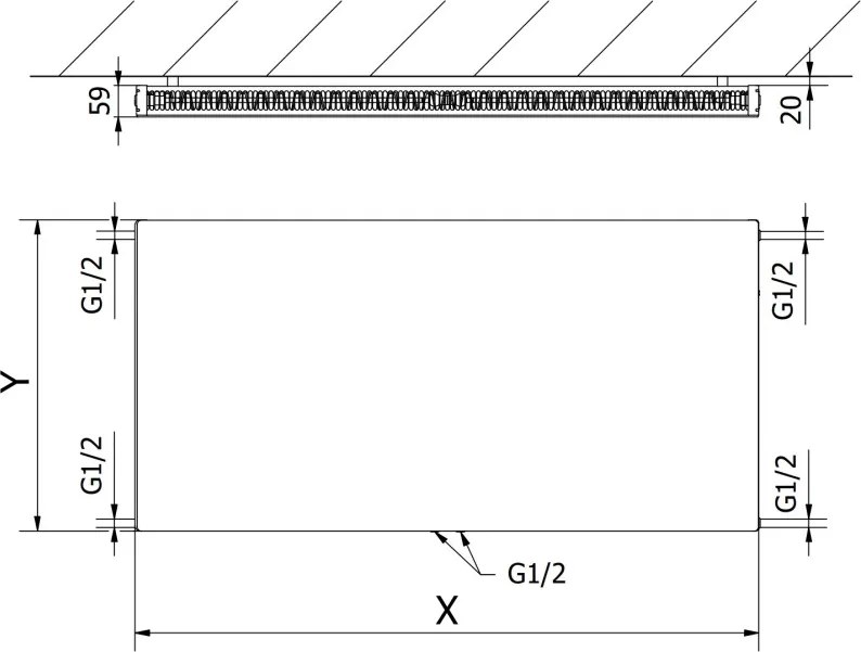 Mexen Flat CCF11 grzejnik płytowy 600 x 600 mm, podłączenie dolne środkowe, 470 W, biały - W6C11F-060-060-00