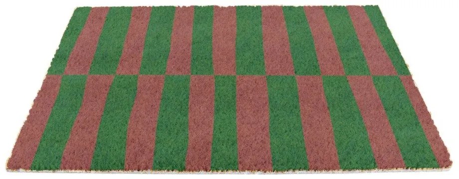 Wycieraczka z włókna kokosowego 40x60 cm Pink &amp; Green Half Stripes – Artsy Doormats
