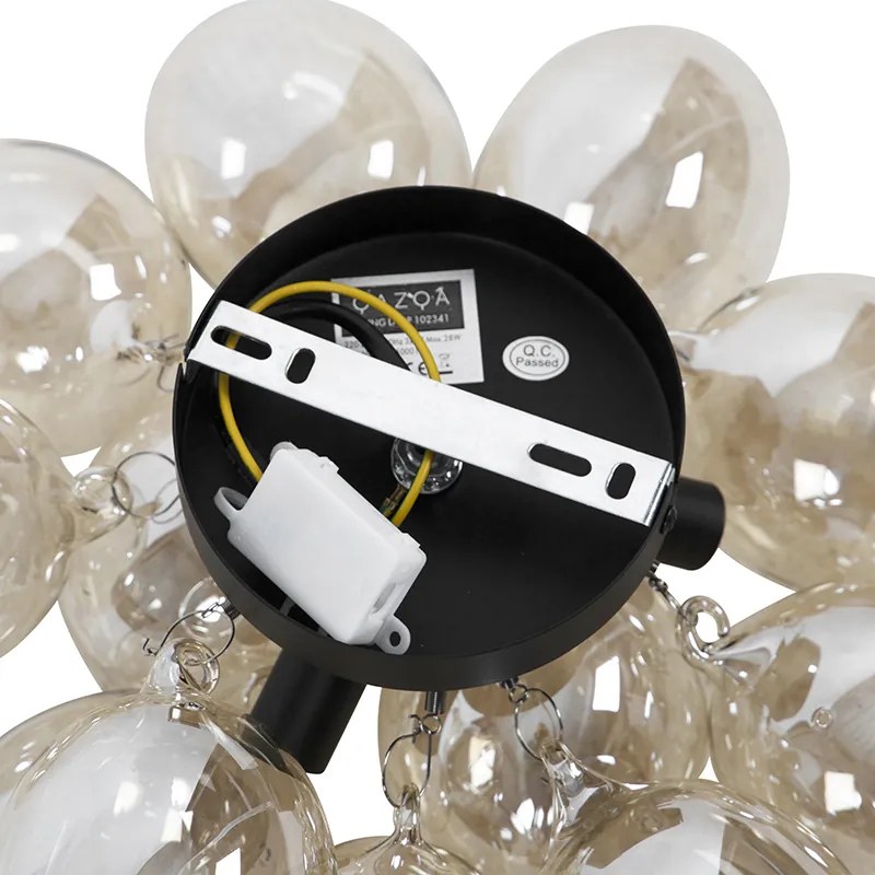 Designerska lampa sufitowa czarna z bursztynowym szkłem 3-punktowa - Uvas