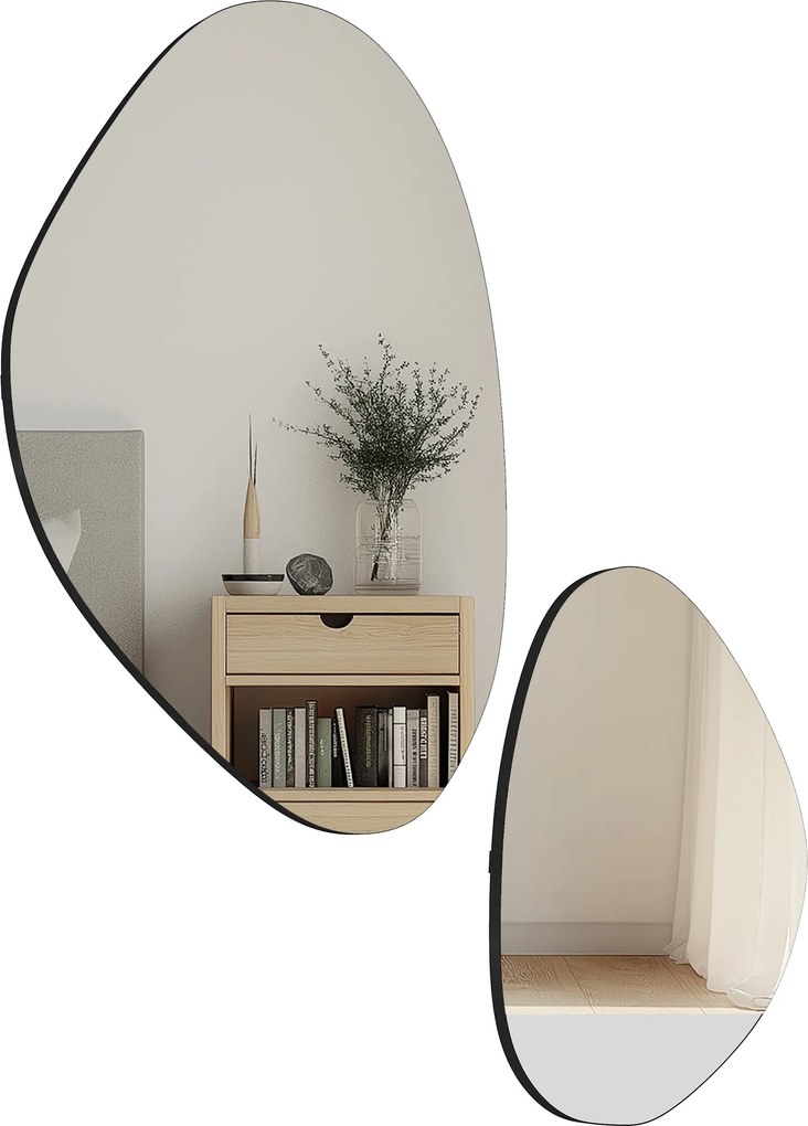 HOMCOM Zestaw 2 luster ściennych 70 x 46 cm, 49,5 x 31 cm Lustro z metalową ramą Lustro wiszące w kształcie kamienia, Czarny | Aosom PL