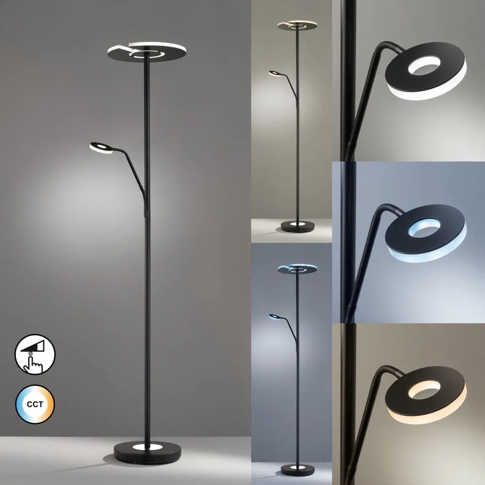 Czarna lampa stojąca LED ze ściemniaczem (wysokość 180 cm) Dent – Fischer & Honsel