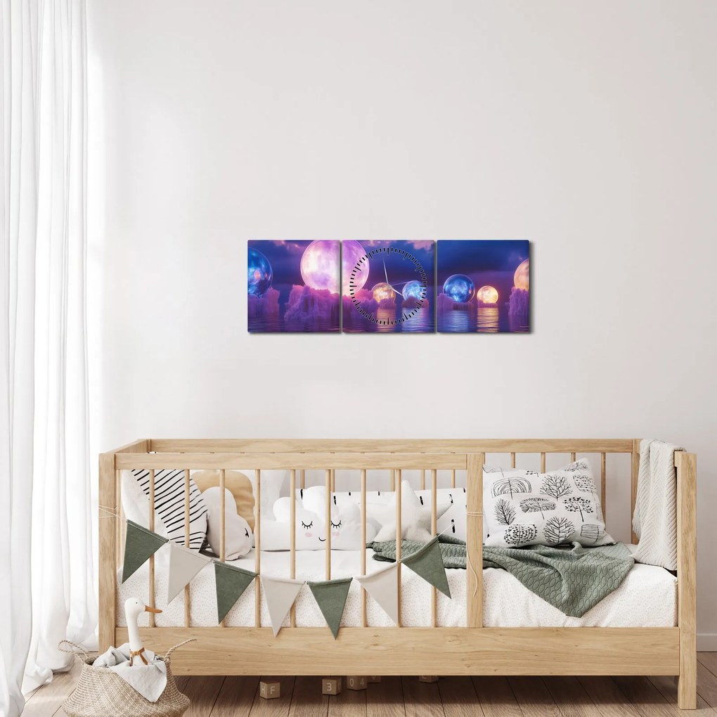 Obraz - Planety na wodzie (z zegarem) (90x30 cm)