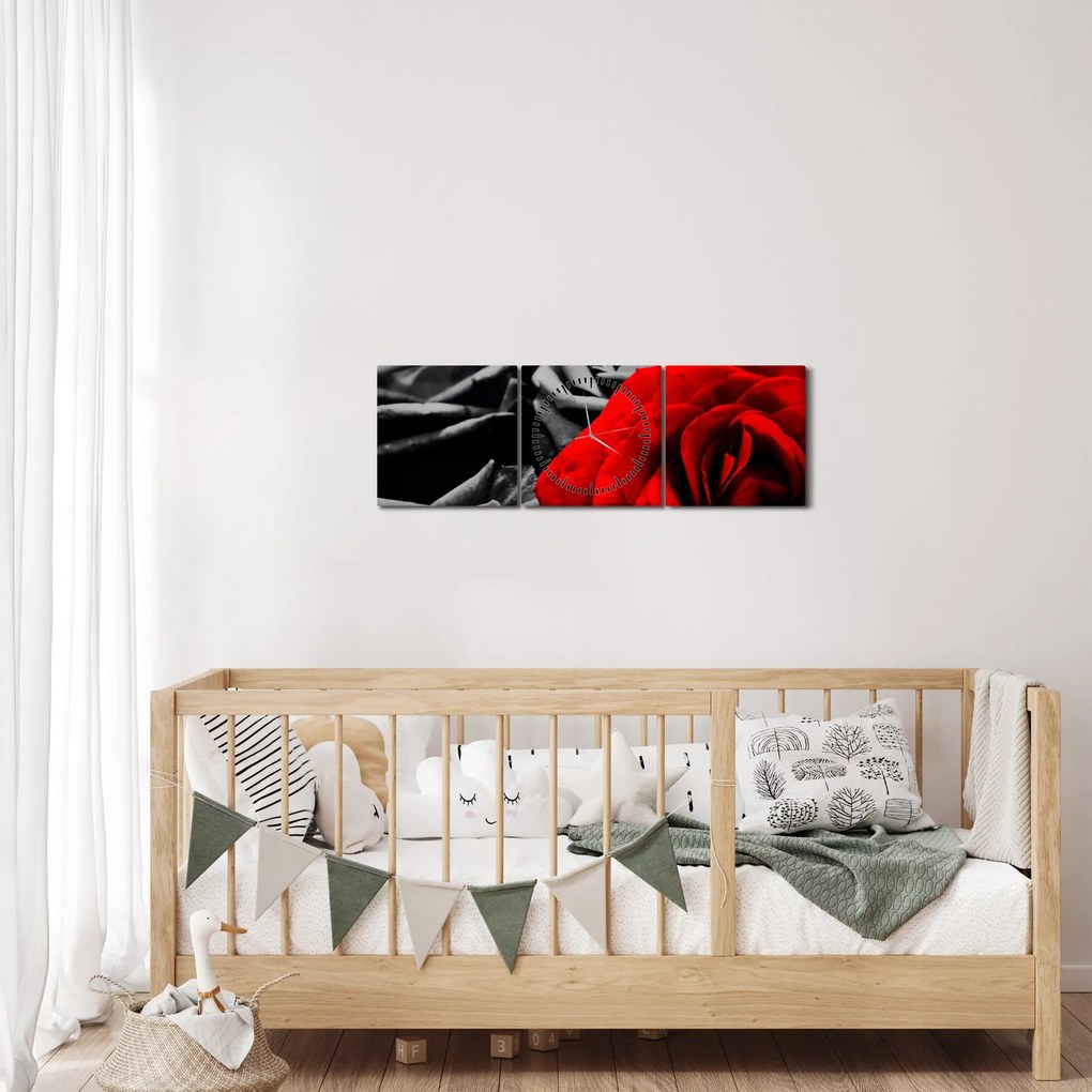 Obraz - Kwiaty róży (z zegarem) (90x30 cm)