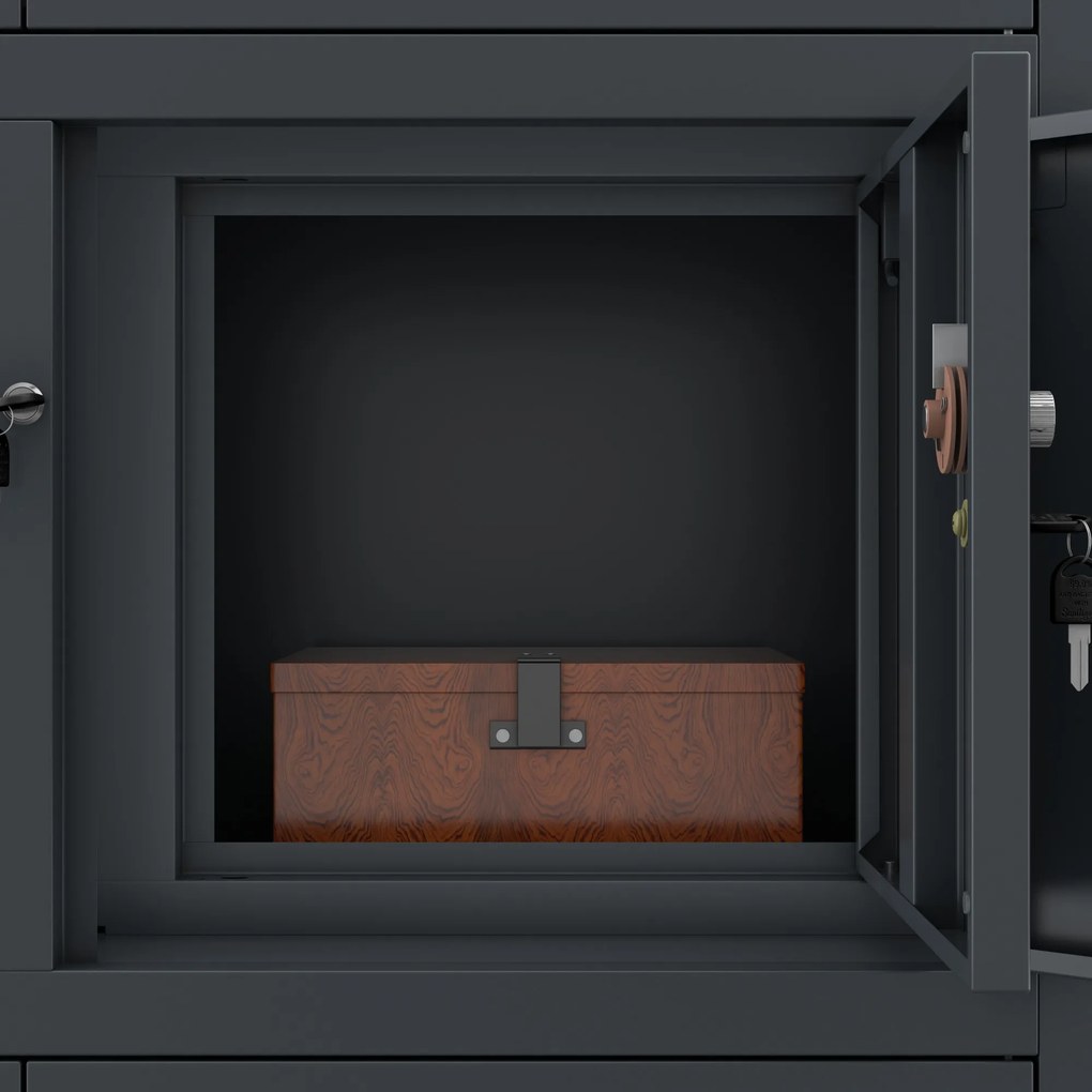 Biurowa szafa metalowa z sejfem na akta i dokumenty FILIP II, 900 x 1850 x 400 mm, antracytowa