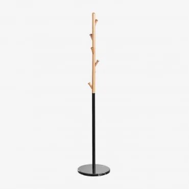 Wieszak Stojący Z Drewna Bukowego I Marmuru Lauso Czarna - Sklum