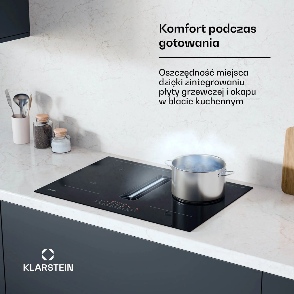 Klarstein AirJet 70cm 4 Strefy Gotowania Płyta Indukcyjna z Okapem Czarny