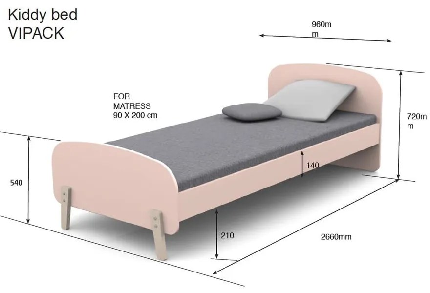 Białe łóżko dziecięce Vipack Kiddy, 90 x 200 cm