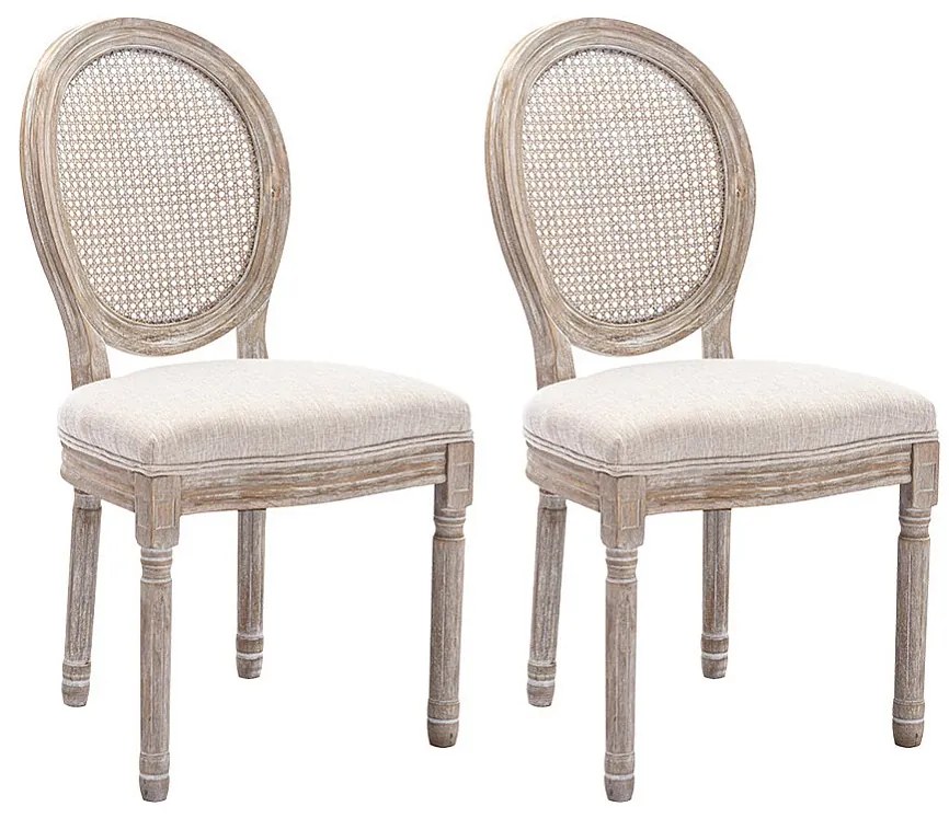 Zestaw 2 krzeseł - Plecionka, tkanina i drewno kauczukowe - Beżowy - ANTOINETTE