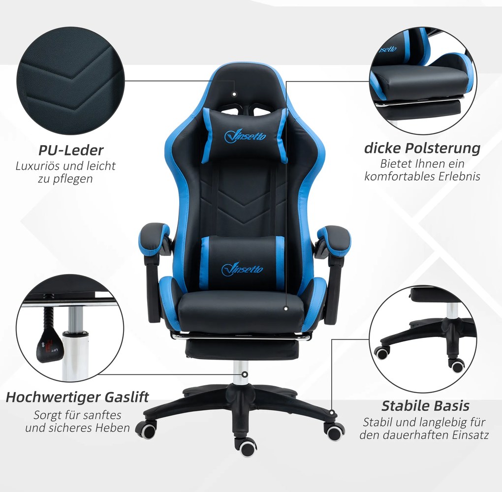 Vinsetto Krzesło gamingowe ergonomiczne z poduszką lędźwiową i podgłówkiem do biura i komputera | Aosom PL