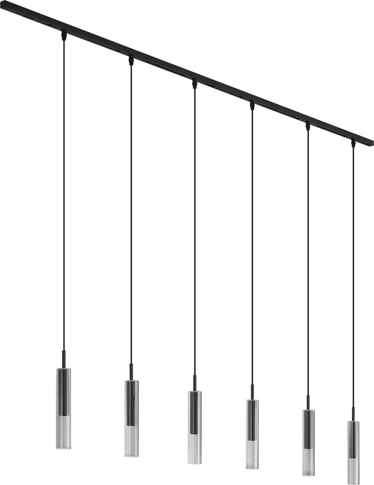 Nowoczesny system szynowy czarny z 6 lampami wiszącymi czarnymi z przydymionego szkła 1-fazowy - Slimline Loyce