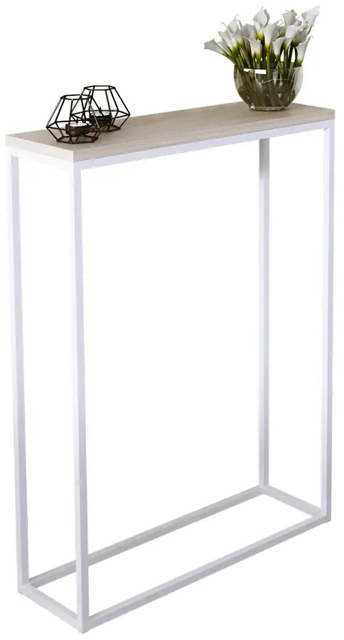 Konsola z metalowym stelażem biały + dąb sonoma C9-A38