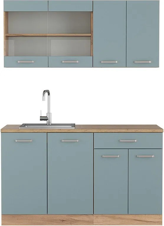 Pojedyncza kuchnia niebiesko-szary/złoty dąb 140x60x81.6 r-line