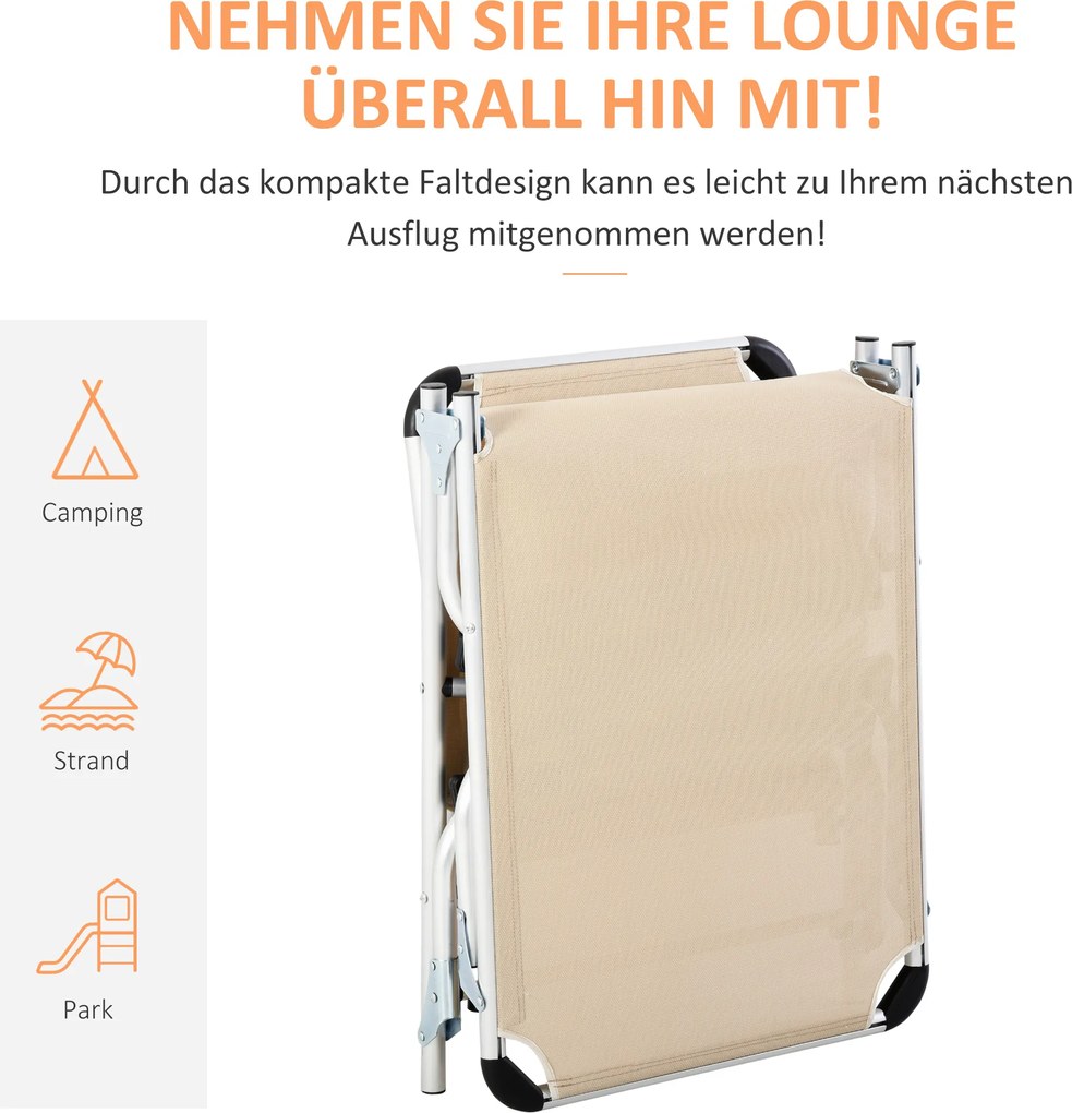 Outsunny Składany leżak beżowy, 170 x 60 x 76 cm