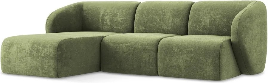 Zielony narożnik z tkaniny szenilowej (lewostronny/z szezlongiem) Lani – Makamii
