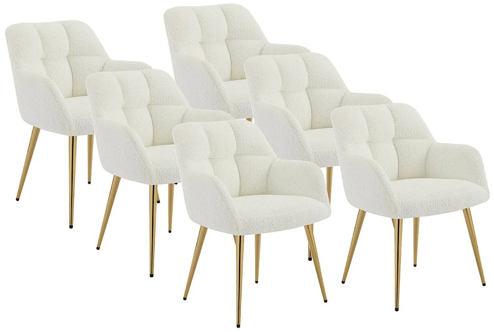 Zestaw 6 krzeseł z podłokietnikami - Bukla i złoty metal - Biały - PEGA Pascala Morabito