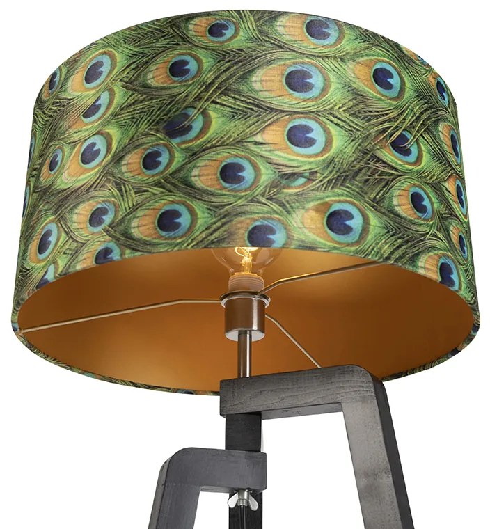 Lampa podłogowa trójnóg czarna z kloszem w stylu pawia 50 cm - Puros klasyczny/Antyczny Oswietlenie wewnetrzne
