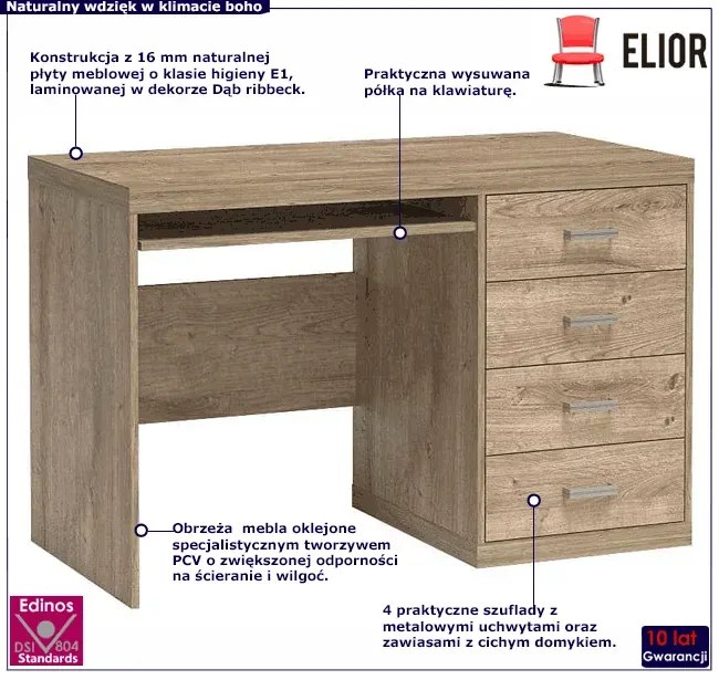 Biurko komputerowe 120x60 dąb ribbeck - Leticia 17X