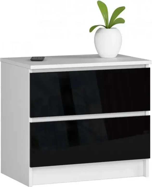 Minimalistyczna komoda do sypialni biała + czarny połysk G1-E72