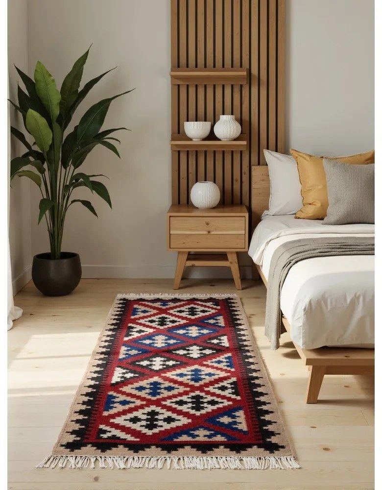 Czerwony wełniany chodnik dwustronny tkany ręcznie 60x190 cm Kamal Rami – Nouristan