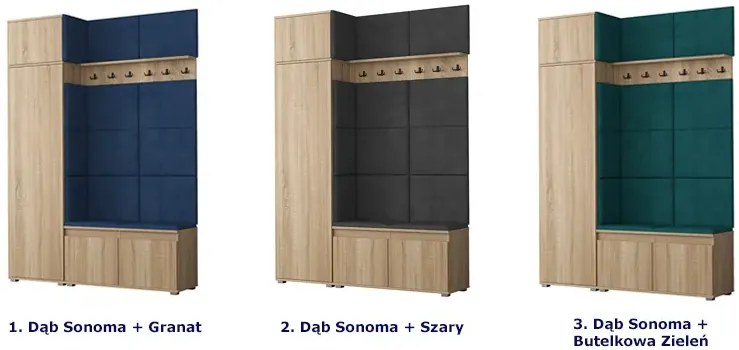 Szafa z siedziskiem tapicerowanym dąb sonoma + granat L5-T53