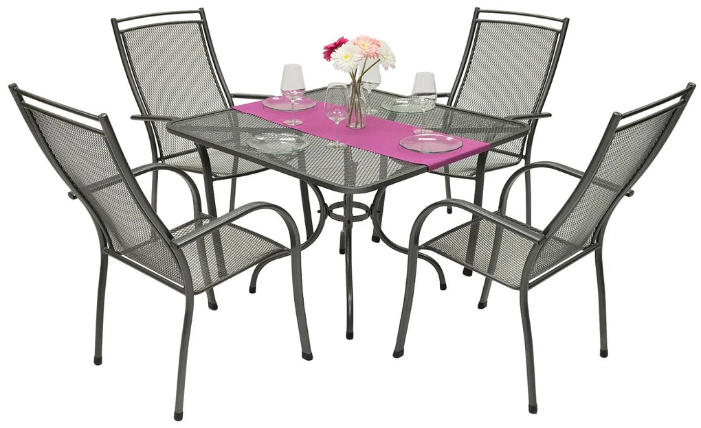 Metalowy zestaw ogrodowy PALMA IV. 1 + 4 Stół 90 x 90 cm (CT0312)