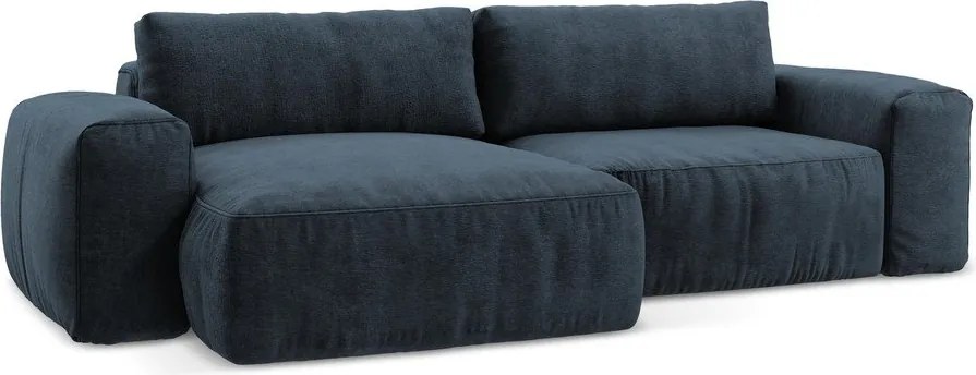 Ciemnoniebieski rozkładany narożnik z tkaniny szenilowej (lewostronny/z szezlongiem) Kuki – Makamii