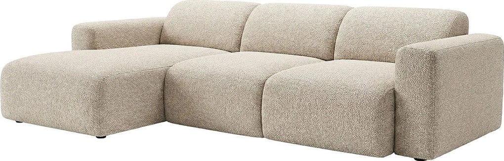 Kanapa narożna duża lewostronna z elektryczną wysuwaną siedziskiem z beżowej tkaniny POGNI marki Maison Céphy