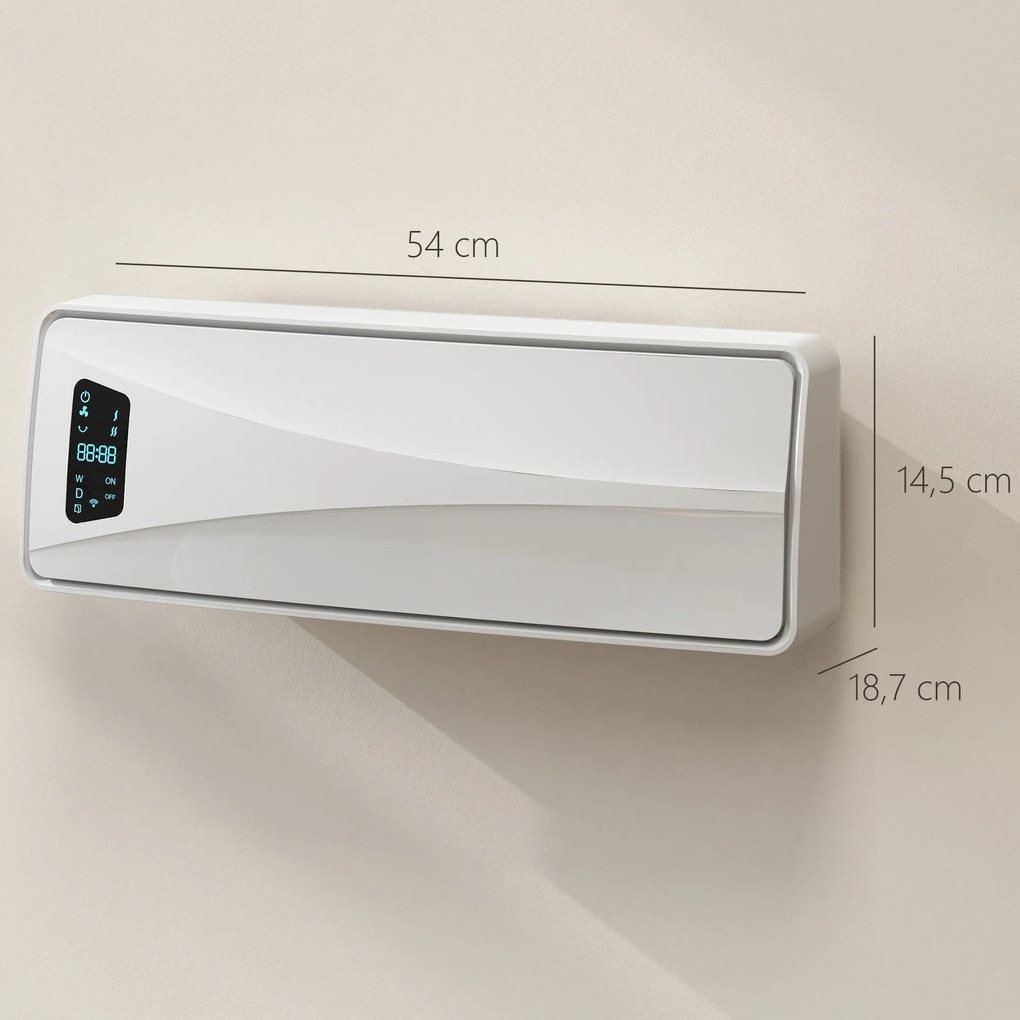 HOMCOM Oszczędny elektryczny grzejnik ścienny 2000W z 3 trybami, wyświetlaczem LED, termostatem, timerem i oscylacją, Biały | Aosom PL