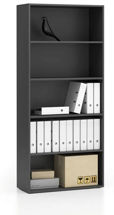 Regał biurowy wysoki SEGMENT, 4 półki, 840 x 350 x 1880, grafit