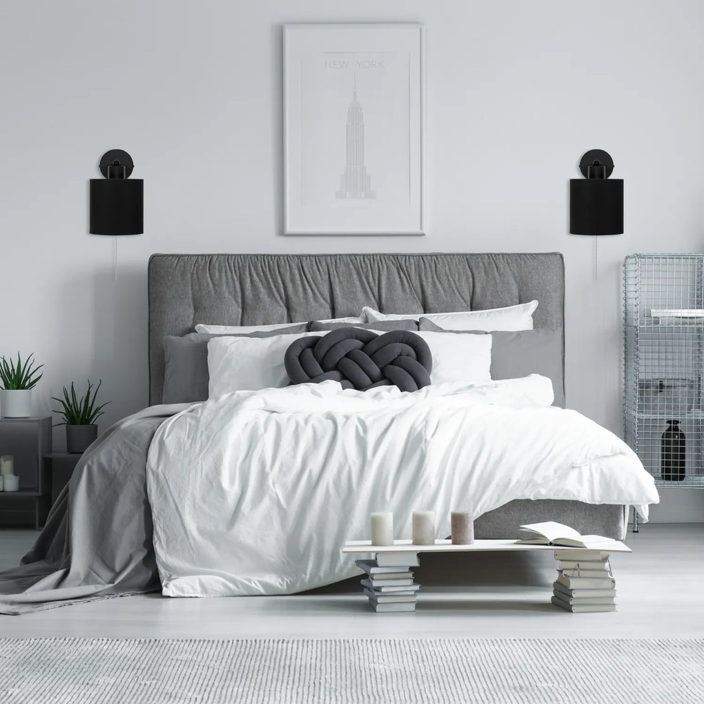 Czarny kinkiet LED z włącznikiem z czarnym abażurem SHWD-C-1010SC-SC j