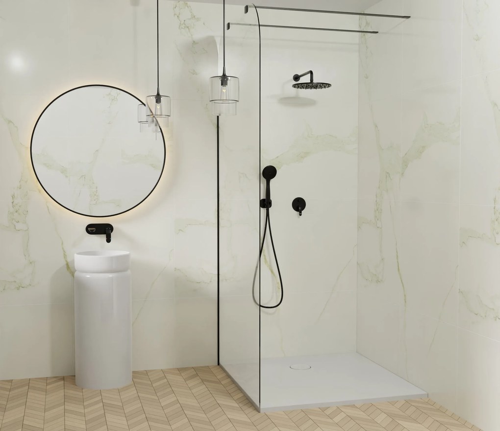 Brodzik kwadratowy z konglomeratu RONA Classic | Różne rozmiary | Różne kolory : Kolor - Biały połysk, Rozmiar - 90x90 cm