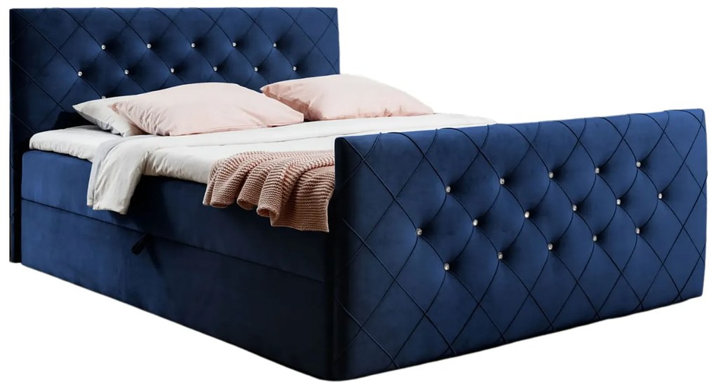 Granatowe łóżko kontynentalne z pojemnikiem 5 rozmiarów M0-Z55