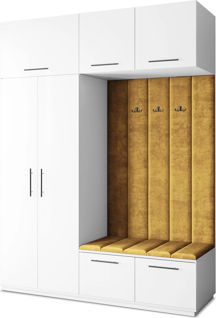 Masseno Garderoba REMA 180/240/60 cm Nowoczesna Szafa do Przedpokoju Biała, MONOLITH 48 (Żółty)