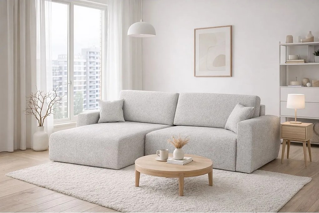 Narożnik z funkcją spania i pojemnikiem Ariel XL, tkanina szenilowa Artico, Cement, Lewy