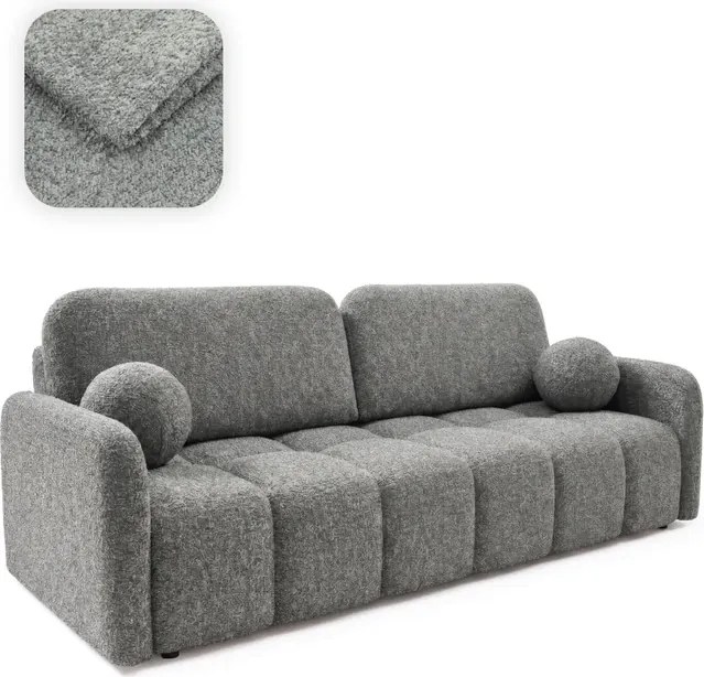 Sofa ZEN Rozkładana Dwuosobowa Ciemnoszara Boucle Japandi