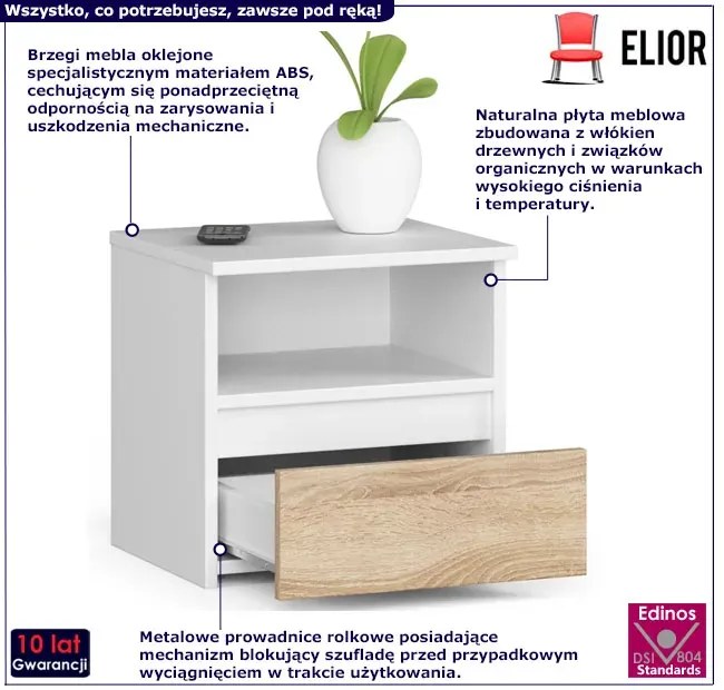 Szafka nocna z szufladą biały + dąb sonoma - Morivo