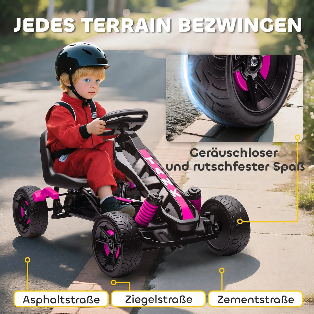 AIYAPLAY Gokart na pedały, pojazd na pedały dla dzieci z hamulcem, antypoślizgowe koła, metalowa rama, 3-6 lat, Różowy | Aosom PL