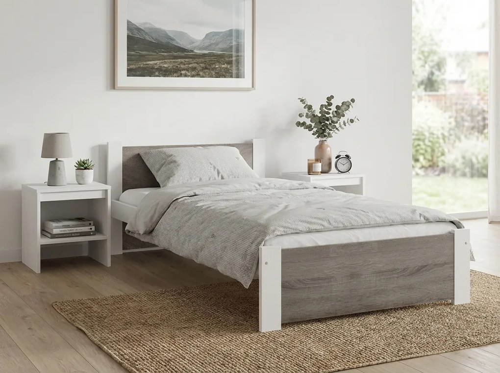 Łóżko IKAROS 80 x 200 cm, biały/dąb truflowy Stelaż: Ze stelażem listwowym rolowanym, Materac: Materac Sommera 18 cm