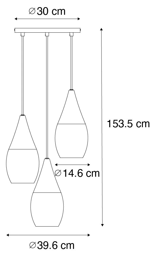 Nowoczesna lampa wisząca złota z bursztynowym szkłem 3-punktowa - Drop Nowoczesny Oswietlenie wewnetrzne