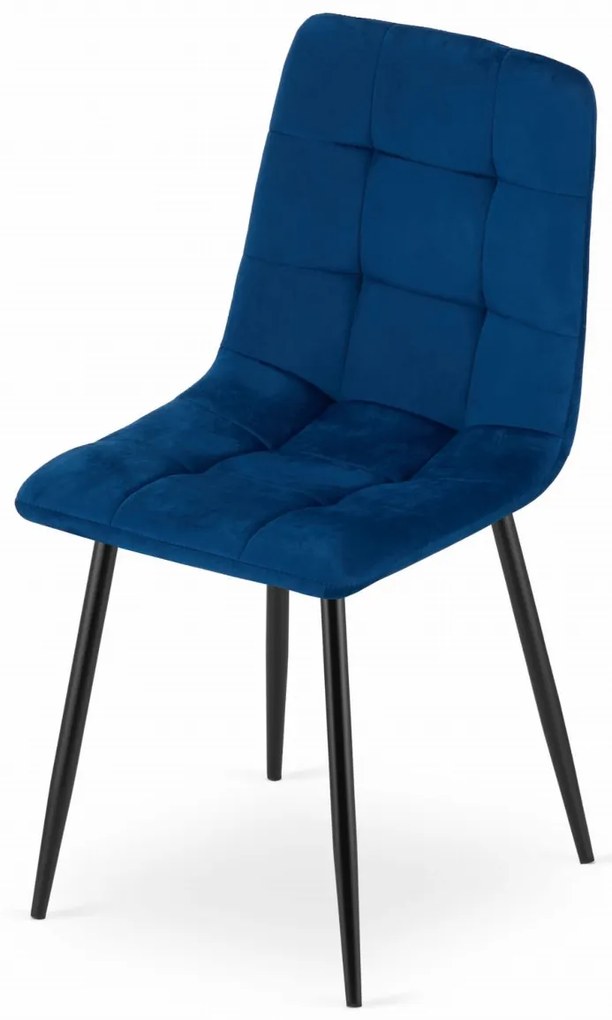 Krzesło aksamitne KARA niebieskie na czarnych nogach
