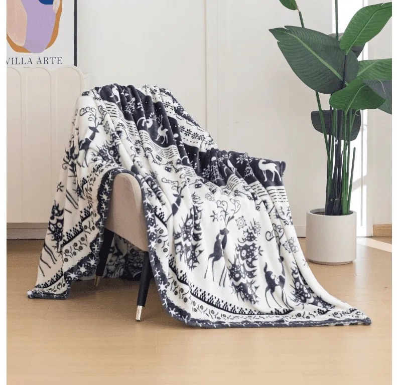 Mikropluszowy koc WINTER DEER, szary Rozmiar: 150 x 200 cm